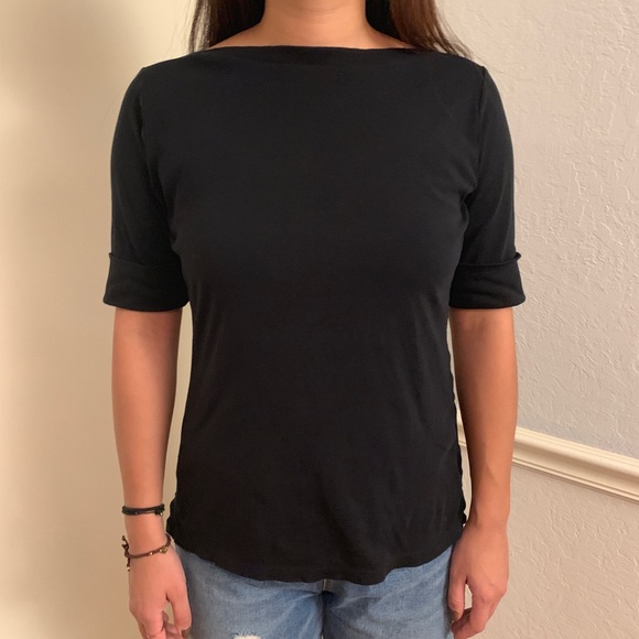 Y2K Ralph Lauren black short sleeve boat neck top M - Picture 5 of 6